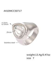 Ashenrae 1pc Exaggerated Waterdrop Zirconia Stainless Steel Ring, Fashionable Women's Daily Wear Jewelry Gift - Teardrop Zirconia Ring - View 13