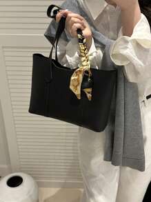 全新奢华图案百搭女士单肩托特包 - 黑色 - 查看 2