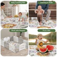 79x71 Foldable Baby Play Mat For Floor, Extra Large Tummy Time And Crawling Playmat, Thick Foam Play Mat For Baby, Reversible Portable Babies Floor Mats For Infant, Toddler - con sư tử - Xem 5