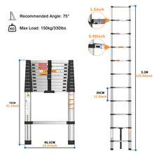 2.6m-5m Portable Retractable Attic Ladder Steel Extension Loft Step Ladder 150kg HomeWarehouse DlY Stepladder With Removable Hook - Bạc - Xem 8