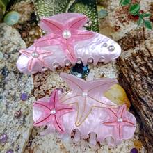 Presilha de cabelo de sereia com pérolas artificiais de alta qualidade (1 ou 2 unidades), presilha de cabelo em formato de estrela-do-mar, presilha de cabelo extra grande em formato de garra de tubarão, presilha de cabelo colorida 3D em acetato, acessório de cabelo de tamanho médio e pequeno para mulheres, ideal para festas, férias e praia - Presilha de cabelo com strass da série Oceano, acessório de cabelo para outono e inverno, presilha de cabelo com flor para looks de férias. - Multicolorido - Ver 24