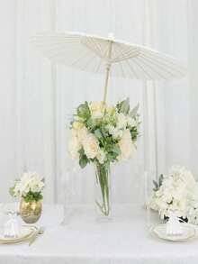1 pieza Parasol de papel blanco, adecuado para decoración de bodas y fiestas, centro de mesa de boda, accesorio nupcial, relleno de jarrón, accesorio fotográfico, suministros para pintura DIY - Blanco - Ver 9