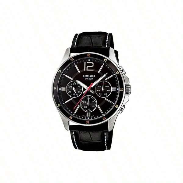  Reloj de hombre CASIO STANDARD Series, impermeable, de movimiento de cuarzo, con correa, esfera negra, MTP-1374L-1A