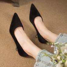 Zapatos individuales con estampado de leopardo francés, temperamento puntiagudo femenino, zapatos de tacón pequeño, tacones de gato, nuevos tacones de terciopelo, tacones de boca clara, Zapatos de tacón de mujer - Negro - Ver 5