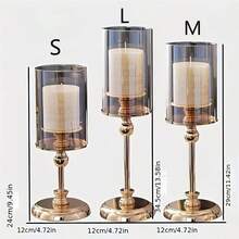 1pc European Style Metal Glass Candlestick Ornament Light Luxury Wedding Party Table Decoration Props, Home Romantic Candlelight Dinner, Table Decoration, Romantic Candlestick, Atmosphere Decor, Table Living Room Table Decor, Birthday Candles - 1pc - View 3