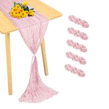 Camino de mesa de gasa navideño de 10 pies, 5 paquetes de 35x120 pulgadas, camino de mesa de gasa para recepción de bodas, fiesta de cumpleaños bohemia, decoración de mesa rústica y romántica para bodas - Multicolor - Ver 29