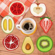 8 piezas Posavasos con diseño de frutas, formas redondas y asimétricas, kit de pintura de diamantes, material de madera con soporte, arte de diamantes DIY mosaico de cristal Posavasos y soportes para posavasos, adecuado para uso diario en la oficina, decoración del hogar, regalos para principiantes