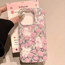 Funda para phone 16, 15, 13 Funda para teléfono con diseño de plumas de gato, pantalla completa, gasa, IMD, 14, 12, 11 Pro, 14, 15, 16 Plus. - Rosa Pálido - Ver 1