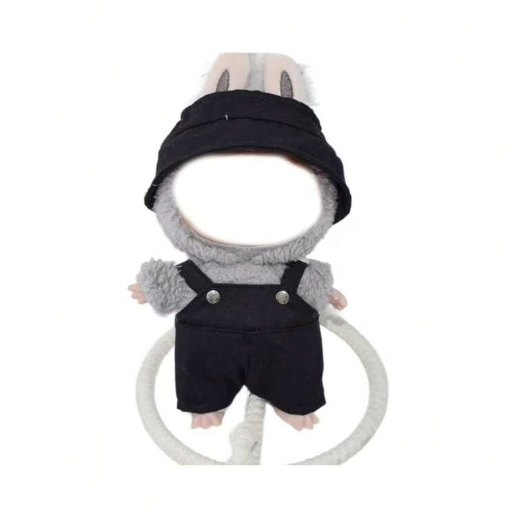 1pc 17cm Plush Doll Outfit With Hat, Suspender Pants, Doll Figurine, Bucket Hat Doll Accessory - Multicolor - View 3
