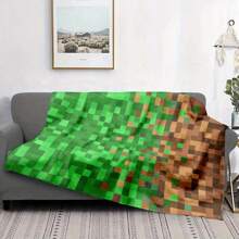 Pixel Block Grass Print Flannel Blanket - Soft & Warm Polyester Knit, All-Season Comfort, Ideal For Bedding, Sofa, Office, And Outdoor Use, Perfect Gift For Family And Friends, Office Comfort Pixel Art Blanket Polyester Fiber, Cute Blanket