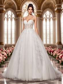 LVNES Gorgeous And Elegant Bridal Wedding Dress, Multi-Layered Mesh Lace Beaded A-Line Wedding Dress - White - View 1