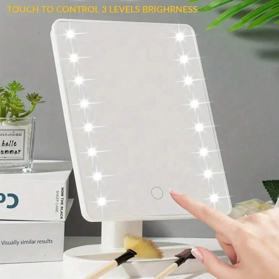 1pc 16LED Makeup Mirror With Light, Desktop Mirror Surface Rotatable Makeup Mirror Light 3-Speed