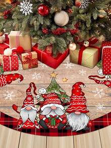 1 pieza Falda para árbol de Navidad, disponible en diámetros de 60/90cm, con diseño de grano de madera, cuadros rojos y negros, elemento de gnomo rojo vintage, decoración de árbol de Navidad, decoración navideña para el hogar, Feliz Navidad