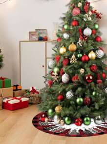 1 pieza Falda para árbol de Navidad, opciones de diámetro de 60/90 cm, decoración a cuadros rojo y negro clásica, diseño con patrón de árbol de Navidad, decoración navideña, decoración del hogar para Navidad, Feliz Navidad
