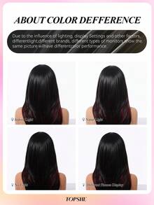 Confident And Generous 18-Inch Red Highlight Black Medium To Long Hair With Bangs,Heat-Resistant Synthetic Wigs For Women,Suitable For Work, Daily Life, And Gatherings - Red Highlight - View 7