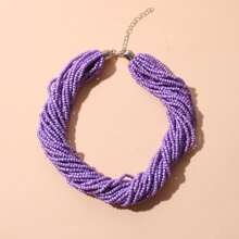 1pc Boho Multilayer Pearl Necklace, Elegant Minimalist Sexy Choker Necklace, Sweet Elegant Collarbone Chain, Brown, Rose Red, Black, White, Gifts For Ladies