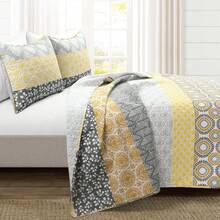 Lush Decor Bohemian Stripe Quilt 3 Piece Set California King, Yellow/ Gray - Striped Bedding Set - Yellow Quilt - California King Quilt - Boho Decor - Yellow/Gray - View 3