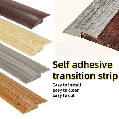 1pc Durable Self-Adhesive PVC Transition Strip, Wood Grain Design, Suitable For Carpet And Hard Floor Edges Decorative Trim, Flexible Edges, Fits Carpet, Laminate And Vinyl Baseboards, 39.37 Inches