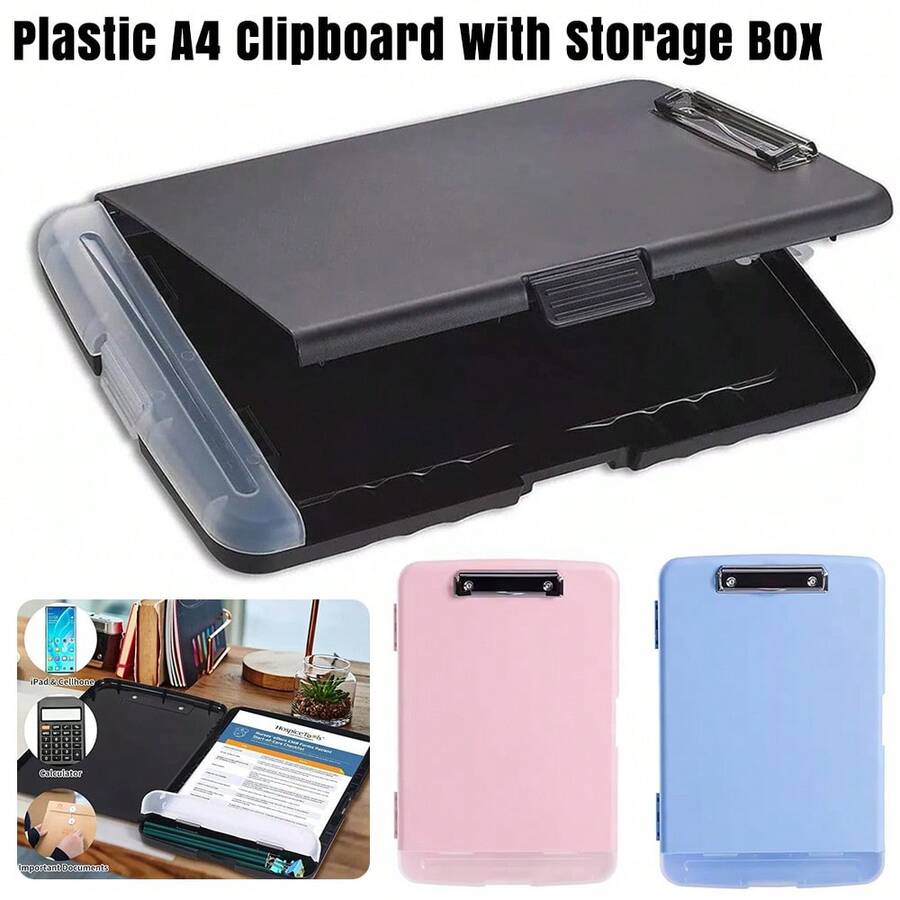 Clipboard With Storage Case Plastic A4 Clipboard Storage For School & Office - Pink - View 1