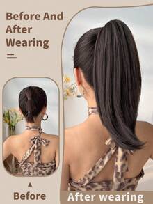 14-Inch Short Straight Brown Claw Ponytail Hair Extensions, Heat-Resistant Synthetic Ponytail Wig Suitable For Girls, Women, Parties, And Daily Use - Dark Brown - View 4