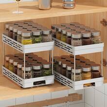 1/2pcs Double Layer Multi-Function Plastic Storage Rack, Large Capacity Double Deck Cabinet Organizer Rack, Drawer Style Storage Rack, Suitable For Condiment Bottles And Spice Jars, Pull-Out Sink Organizer, Applicable For Cabinet, Kitchen, Dining Room And Bathroom, Space-Saving Storage Rack - Multicolor - View 3