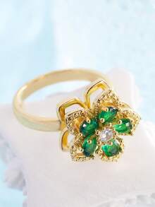 1pc Copper Elegant Rotating Peach Blossom Ring, Unique Design Birthday Gift For Girlfriend