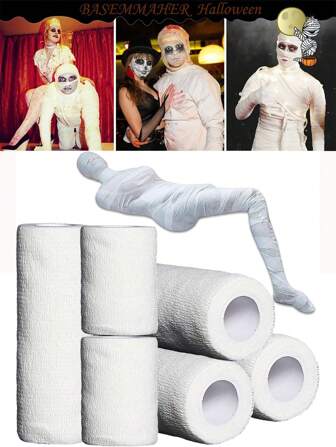 1 件 4.5 米万圣节木乃伊绷带，适合派对照片，僵尸弹性自粘卷，适合男女角色扮演，万圣节装饰配件，户外万圣节血腥布装饰，室内外万圣节派对用品，庭院树花园万圣节派对装饰