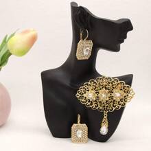 1 Set Middle Eastern/Arabic Women Brooch Earrings Set, Headscarf Pin, Teardrop Earrings, Moroccan Bridal Traditional Wedding Jewelry, Suitable For Festivals, Banquets