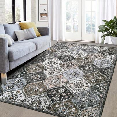 Floral Trellis Rug Machine Washable Rugs Oriental Vintage Floral Throw Non-Slip Distressed Carpet Moroccan Area Rugs Non Shedding Vintage Rug Indoor Floor Carpet For Nursery, Dining Room, Home Office Decor