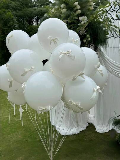 Set de 42 globos de látex blancos de 12 pulgadas con moño blanco para decoraciones de despedida de soltera, fiesta de cumpleaños con tema de moños, decoración de compromiso nupcial, suministros lindos