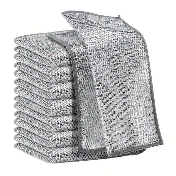 10 Pcs Double Sided Thickened Fabric Magic Cleaning Cloth With Metal Wire, Kitchen Cleaning Rag, Dishes & Pots, Cleaning Towels, Cleaning Tools