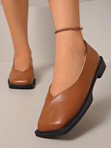 2025 New Women's Fashion Pearl Lacquer Leather Retro Square Toe Mary Jane Flat Shoes, Versatile Spring/Autumn Loafers, 2025 New Hot-Selling Women's Flat Shoes - Brown - View 7