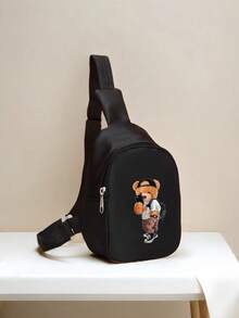 1 X Borsa a tracolla natalizia con stampa di orso cartoni animati. Chiusura con cerniera in nylon, adatta per uso quotidiano, viaggi e attività. Ottimo regalo per il ritorno a scuola, compleanno all'inizio dell'anno scolastico. Le stampe sono posizionate casualmente. La direzione della cerniera è casuale. - cappello da orso - Visualizzare 2