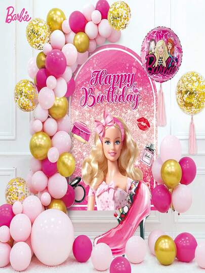 Mattel 63 delar Barbie Officiellt Licensierad Blond Barbie Ballongset Söt Tecknad Ballonggirlang Födelsedag Foto Bakgrund Dekorationer Bröllop Trädgårdsfest Tillbehör Julklapp