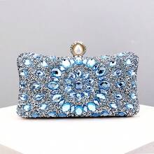 Glamorous Pearl & Rhinestone Clutch Bag – Women's Elegant Wedding Evening Handbag - 淺藍色 - 查看 2