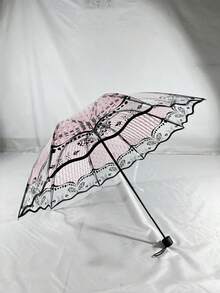 مظلة شفافة قابلة للطي من مادة البي في سي بإطار موجي عتيق - مظلة مطر قابلة للطي شفافة ثلاثية الطي - مناسبة للتصوير الفوتوغرافي والسفر والأميرات، متعددة الألوان، مناسبة لعيد الحب للرجال والنساء، للاستخدام في الصيف والشاطئ والسفر والربيع، هدايا لوصيفات العروس، ديكور الغرفة والشقة - وردي - مشاهدة 14