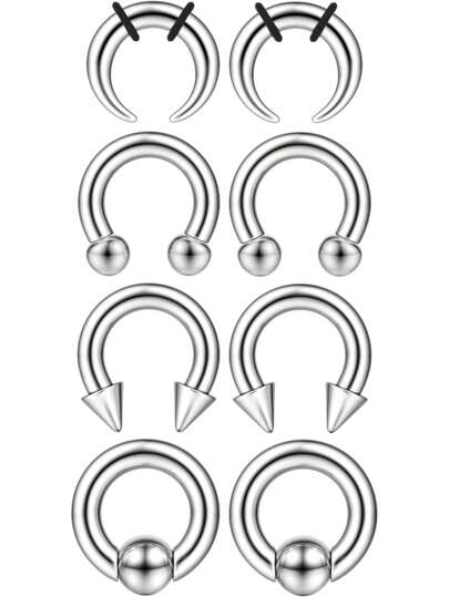 Milacolato Surgical Steel Septum Kit - 2G To 14G Septum Rings, Pincher, Tapers & Gauge, Nose Piercing Jewelry - Silver & Black Tone