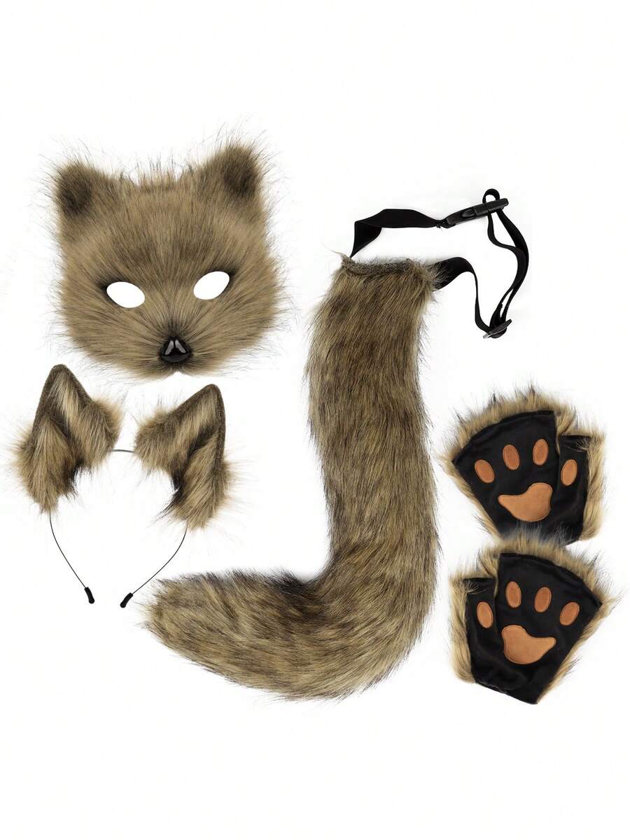 Four-Piece Multi-Color Fox Suit Cosplay Mask Headband Suit Party Stage Costume Suit Combination Halloween Fun Sexy Dress - 草黃色 - 查看 1