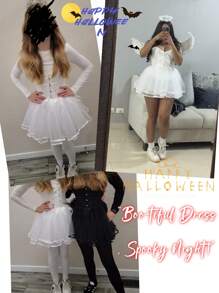White Black Lolita Cute Boneless Puffy Skirt Cosplay Underskirt Women Petticoats Tutu Dress With Satin Ribbon Halloween