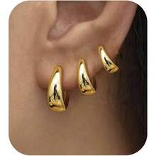 3Pairs Gold Hoop Earrings Set For Women Chunky Huggie Dainty Earrings Jewelry For Women Teens