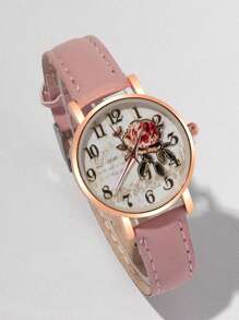 3pcs Fashion Elegant Gift Set: Casual Floral Quartz Watch, Versatile Leather Belt, Suitable For Gifts, Sisters And Couples