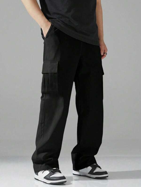 1 Piece Of Men's Outdoor Work Pants, Solid Color Simple Casual Pants, Straight Leg Pants With Flat Corners, Elastic Waistband Drawstring, Suitable For Husbands, Boyfriends, Sons, As Gifts, Suitable For People Who Like To Travel And Travel