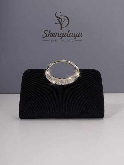 轻巧，商务休闲水钻装饰水桶包迷你抽绳设计，透明包仿梨形包晚宴包，晚餐包迷人，优雅，精致，安静的奢华水钻适合派对女孩，女士，新娘非常适合派对，