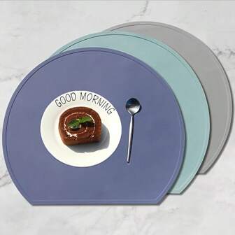 2/4/6pcs Silicone Semi-Circle Placemats, Heat-Resistant & Easy To Clean, Suitable For Dining Table Decor, Weddings & Parties, Indoor & Outdoor Use, Cooling Effect, Suitable For Spring & Summer