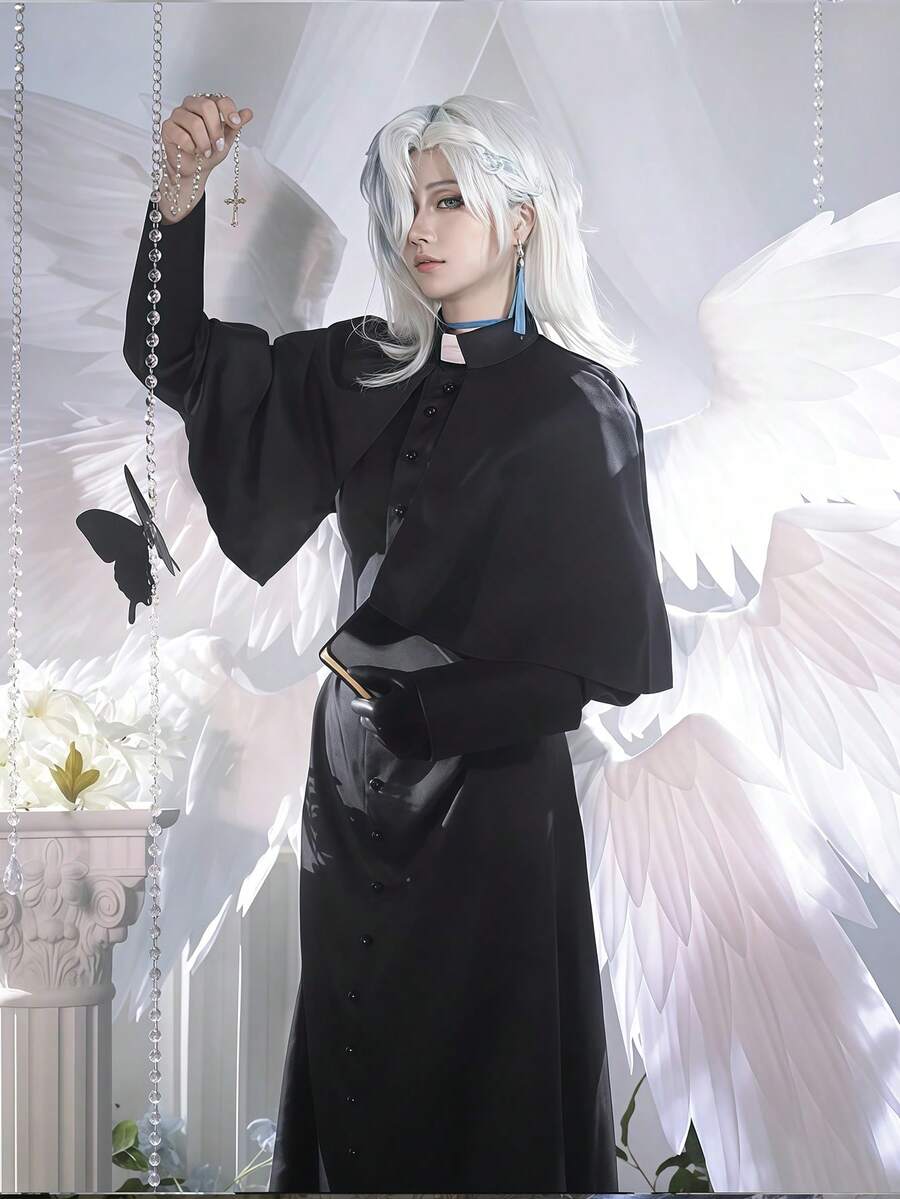 1 bộ trang phục linh mục/giáo sĩ thời trung cổ, trang phục tiệc Halloween/cosplay dành cho cả nam và nữ - màu đen - Xem 1