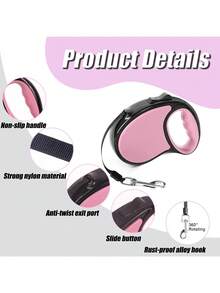 Retractable Dog Lead 5M/16FT Extendable Dog Lead With Strong Nylon Tape 360° Free One-Handed Brake Anti-Slip Handle For Small Medium Dogs (Red/Pink/Blue) - Multicolor - View 2