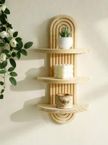1件/2件几何造型壁挂式置物架，木质悬浮置物架，乡村风木质壁挂式收纳架，卧室厨房壁挂式木质展示架，马桶上方壁挂式置物架，小型壁挂式农舍风格装饰，春季家居装饰，完美的母亲节礼物 - 原木色 - 查看 8