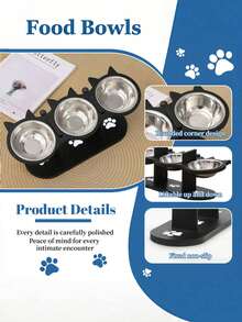 Elevated Cat Food Bowl, 3 Stainless Steel Raised Cat Bowls With Stand, 15°Tilted Cat Bowl For Small Dog, Cat Food And Water Bowl Set, Anti Vomitting, Whisker Fatigue And Dishwasher Safe - Natural