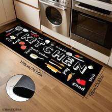 1/3 piezas Juego de alfombras de cocina, alfombra de poliéster tejida antideslizante, lavable a máquina, alfombra rectangular ligera con diseño de comida y vajilla, adecuada para dormitorio, sala de estar, comedor, cocina, baño