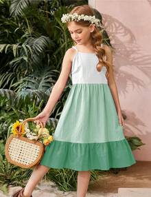 Girl's Summer Sundress Spaghetti Strap Solid Linen Midi Dress Casual Cami Dresses